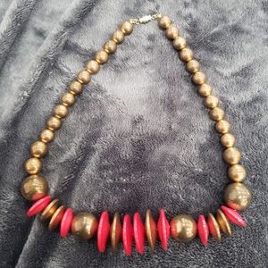 Gold and Pink Round Bead Necklace